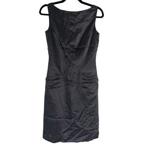 Tahari Silk Sheath Dress Open Back Charcoal Blue Sz 4